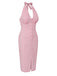 This Pink 1960s Halter Stripes Slit Dress wraps her in 1960s elegance, one twirl at a time
