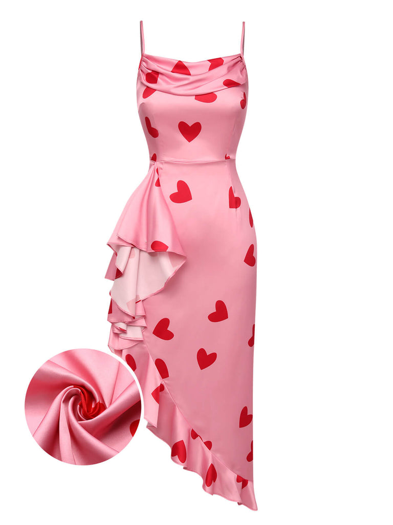 Satin Ruffle Wedding Guest Dresses 2026 Cocktail Dresses for Women Hi-Low Spaghetti Straps Heart Print Dress Satin Ruffle Wedding Guest Dresses 2026 Cocktail Dresses for Women Hi-Low Spaghetti Straps Heart Print Dress