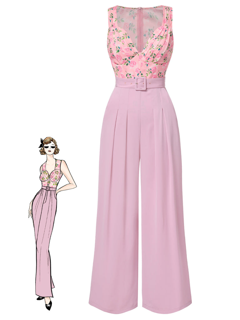 She adds this Pink 1960s Heart Neck Roses Belted Jumpsuit and suddenly it's 1960s perfection