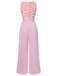 Pink 1960s Heart Neck Roses Belted Jumpsuit — the 1960s finishing touch that makes her outfit sing