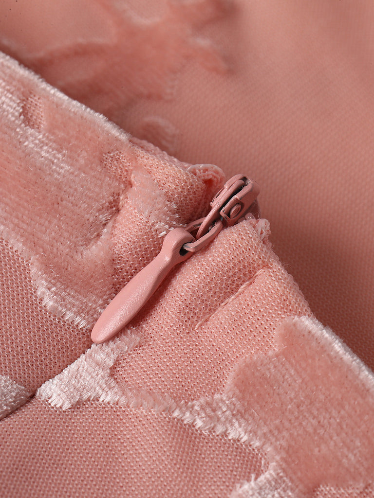 Pink 1960s Jacquard Satin Halter Bodycon Maxi Dress 8