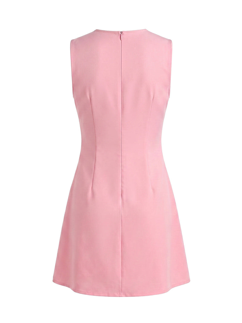 Pink 1960s Pearl Sleeveless Round Neck A-Line Dress