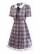 Pink 1960s Peter Pan Collar Plaid Ruffle Hem Dress - vintage dress, retro fashion