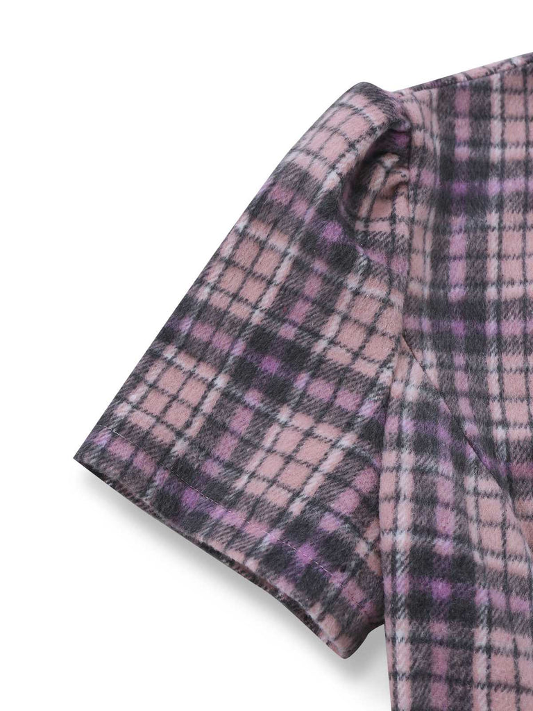 Pink 1960s Peter Pan Collar Plaid Ruffle Hem Dress - vintage dress, retro fashion