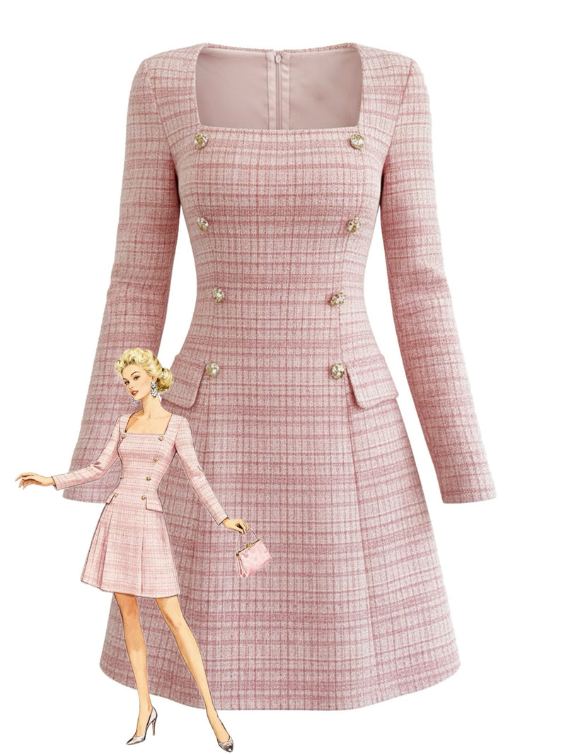 slim fit dress slacks Pink tweed mini dress – GINTA