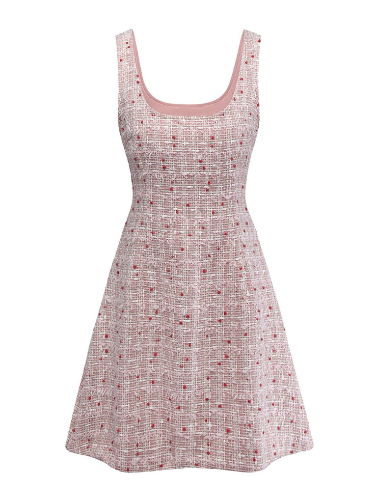 retro pinafore dress Pink 1960s Plaid Tweed Mini Pinafore Dress