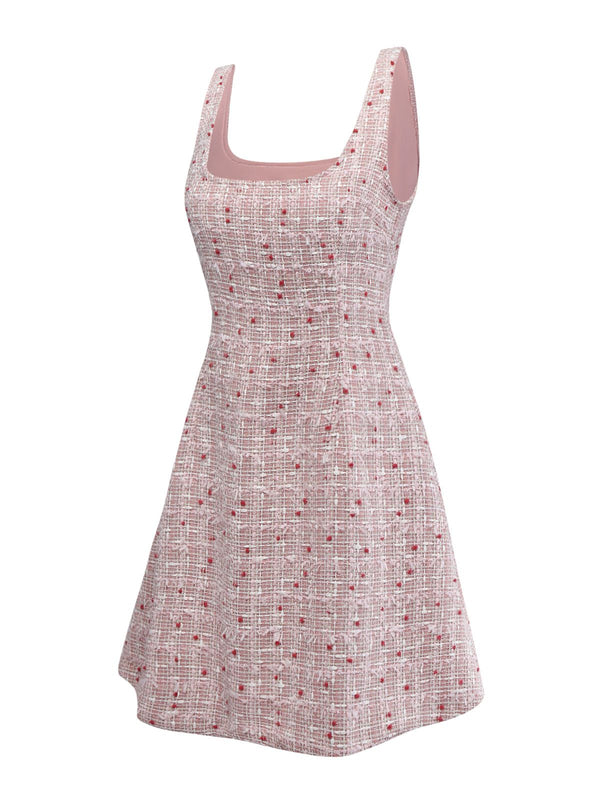 Pink 1960s Plaid Tweed Mini Pinafore Dress