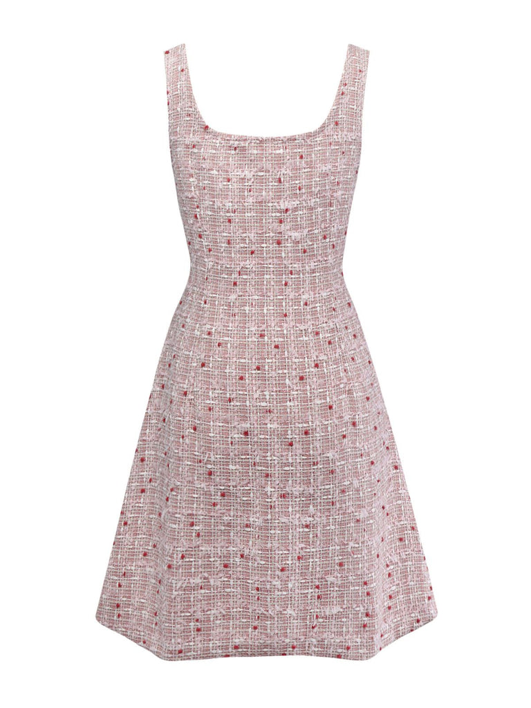 knee length dresses for ladies Pink 1960s Plaid Tweed Mini Pinafore Dress