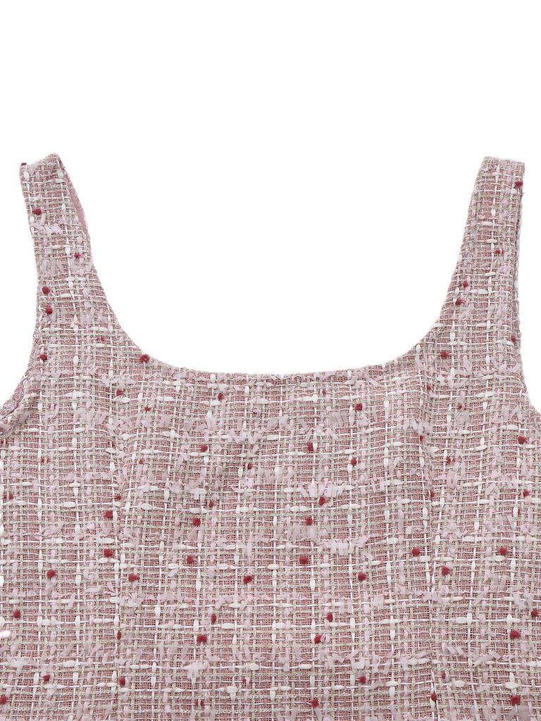 Pink 1960s Plaid Tweed Mini Pinafore Dress - vintage dress, retro fashion