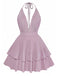 Pink 1960s Solid Glitter Deep V-Neck Mini Dress - vintage dress, retro fashion
