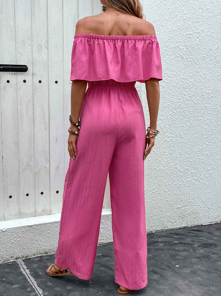 Pink 1960s Solid Off-Shoulder Wideleg Jumpsuit, vintage romper, retro jumpsuit - perfect for women who love vintage and retro fashion