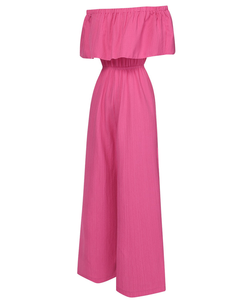 Pink 1960s Solid Off-Shoulder Wideleg Jumpsuit, vintage romper, retro jumpsuit - perfect for women who love vintage and retro fashion