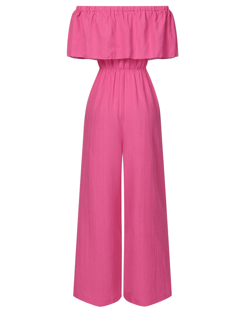 Pink 1960s Solid Off-Shoulder Wideleg Jumpsuit, vintage romper, retro jumpsuit - perfect for women who love vintage and retro fashion