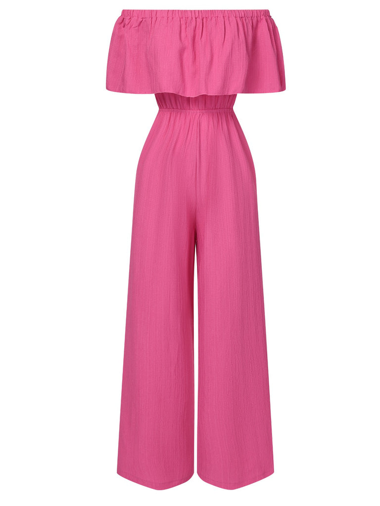 Pink 1960s Solid Off-Shoulder Wideleg Jumpsuit, vintage romper, retro jumpsuit - perfect for women who love vintage and retro fashion