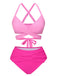 Pink 1960s Solid Strap Bandage Bikini Set - vintage fashion, retro style