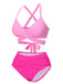 Pink 1960s Solid Strap Bandage Bikini Set - vintage fashion, retro style