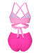 Pink 1960s Solid Strap Bandage Bikini Set - vintage fashion, retro style