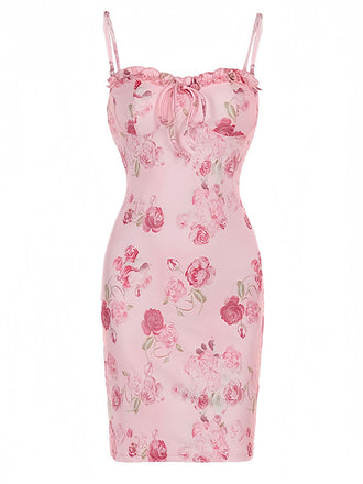 Pink 1960s Spaghetti Strap Roses Nightgown - vintage nightgown, retro sleepwear