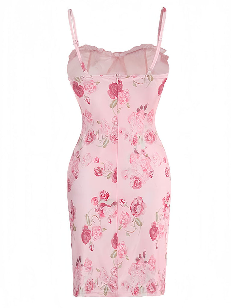 Pink 1960s Spaghetti Strap Roses Nightgown - vintage nightgown, retro sleepwear