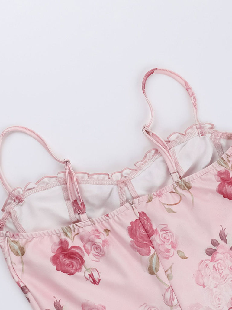 Pink 1960s Spaghetti Strap Roses Nightgown - vintage nightgown, retro sleepwear