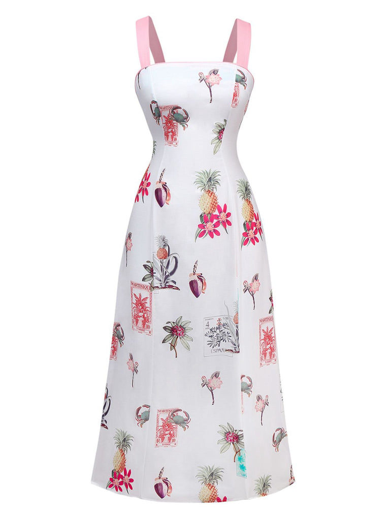 Pink 1960s Tropical Prints Tie-Back Straps Dress - vintage dress, retro fashion