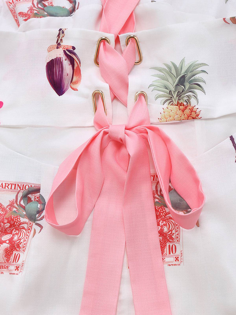 Pink 1960s Tropical Prints Tie-Back Straps Dress - vintage dress, retro fashion