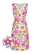 She slips into this Pink 1960s V-Neck Cartoon Flowers Pencil Dress and suddenly it's a 1960s daydream