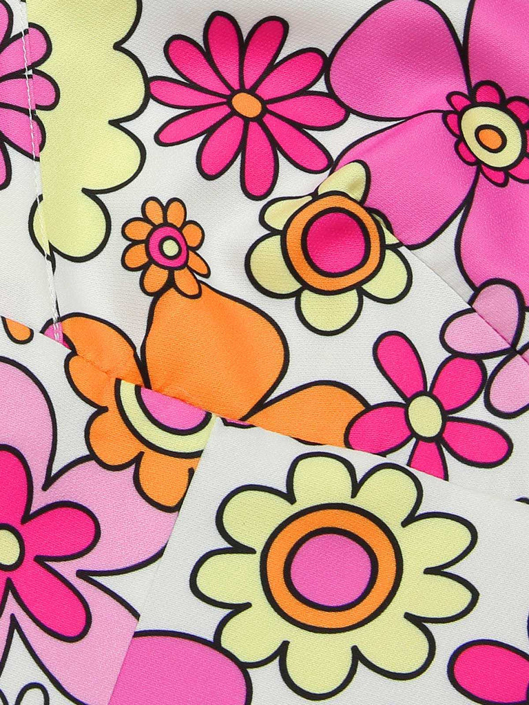 Pink 1960s V-Neck Cartoon Flowers Pencil Dress: where 1960s romance meets her modern spirit