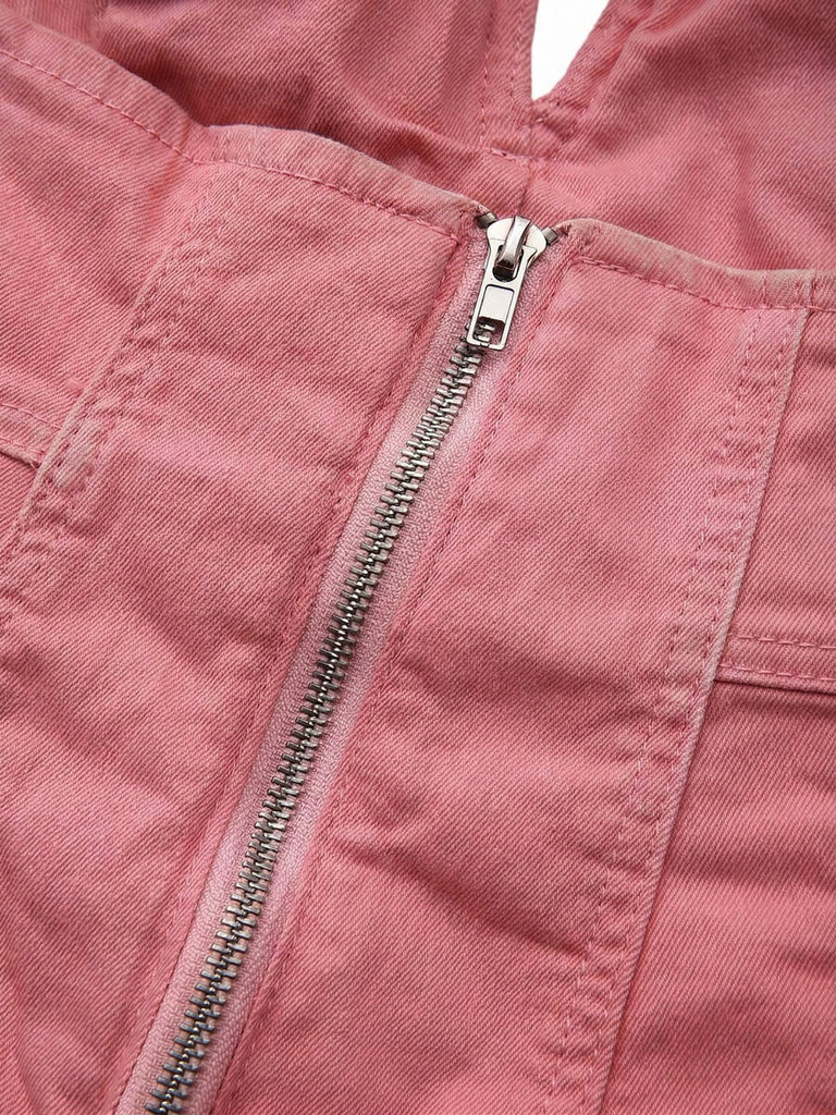 Pink 1960s V-Neck Strap Denim Romper - vintage jumpsuit, retro fashion