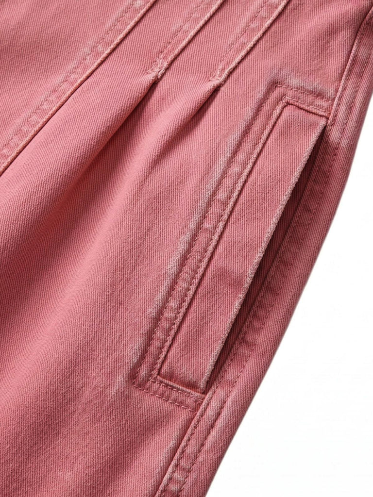 Pink 1960s V-Neck Strap Denim Romper - vintage jumpsuit, retro fashion