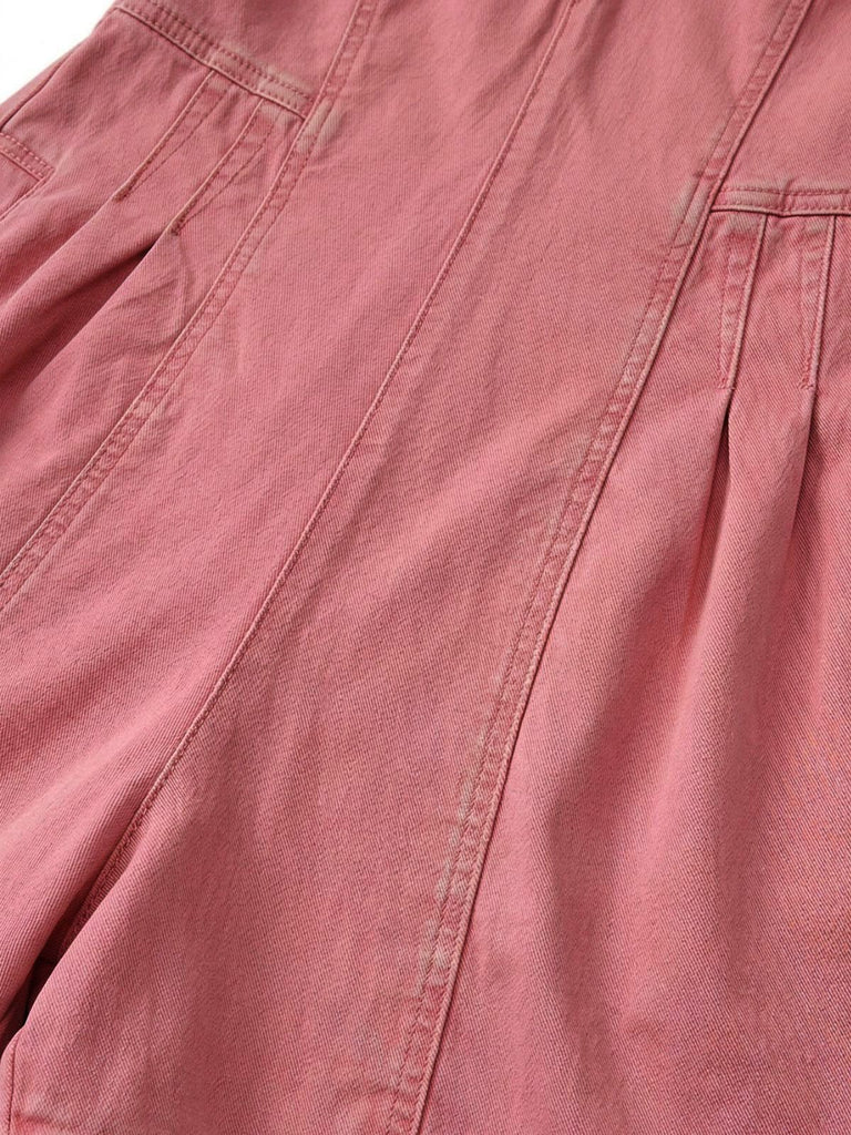 Pink 1960s V-Neck Strap Denim Romper - vintage jumpsuit, retro fashion