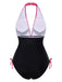 Pink 1960s Watermelon Deep V Halter Swimsuit, vintage swimsuit, pin-up swimwear - perfect for women who love vintage and retro fashion