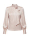 Pink 1970s 3D Rose Satin Stand Collar Blouse - vintage fashion, retro style