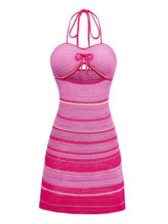 Pink 1970s Boho Halter Gradient Knit Dress - vintage dress, retro fashion