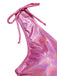 Pink 1970s Bow Deep V Gloss Hollow Swimsuit — 1970s poolside glamour meets sun-drenched confidence