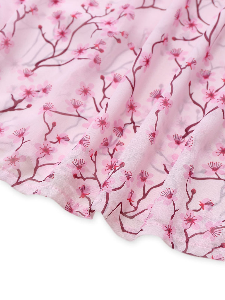 Pink 1970s Deep V-Neck Ruffle Floral Backless Dress - vintage dress, retro fashion