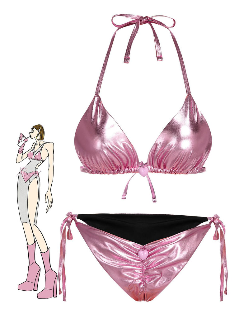 Pink 1970s Metallic 3D Heart Swimsuit, vintage swimsuit, pin-up swimwear - perfect for women who love vintage and retro fashion