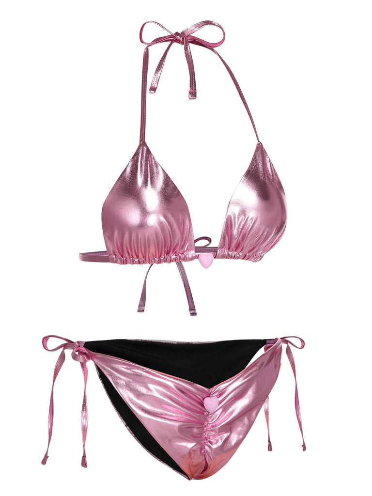 Pink 1970s Metallic 3D Heart Swimsuit, vintage swimsuit, pin-up swimwear - perfect for women who love vintage and retro fashion