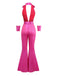 Pink 1970s Metallic Deep V-Neck Disco Jumpsuit - vintage jumpsuit, retro fashion