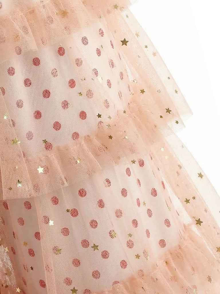 Pink 1970s Polka Dot Tulle Tiered Ruffle Pants | Retro Stage