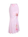 Pink 1980s Floral High-Waist Mermaid Maxi Skirt | vintage skirt, retro style, swing skirt - perfect for retro fashion enthusiasts