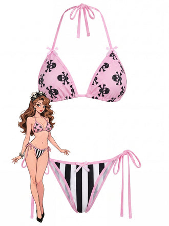 [Pre-Sale] Peach Pink 1940s Striped Bikini Set Bikini Set