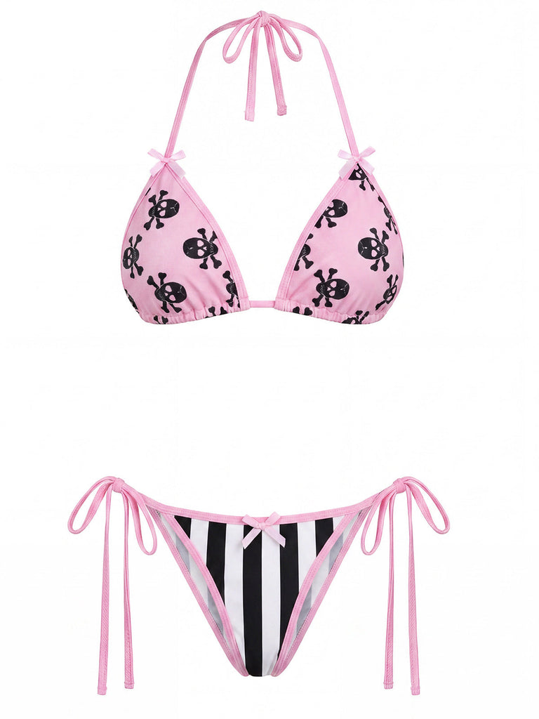 [Pre-Sale] Peach Pink 1940s Striped Bikini Set Bikini Set 2