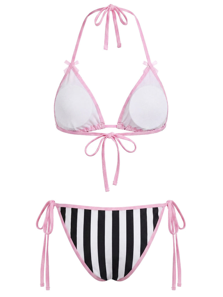 [Pre-Sale] Peach Pink 1940s Striped Bikini Set Bikini Set 3