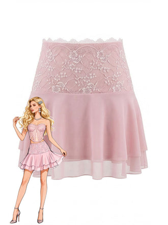 Pink 1980s Lace Embroidered Mini Skirt - vintage skirt, rockabilly for women