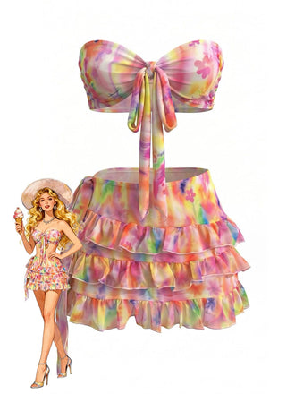Pink 1980s Tie Dye Floral Bikini Set & Cover-UP - vintage fashion, retro style