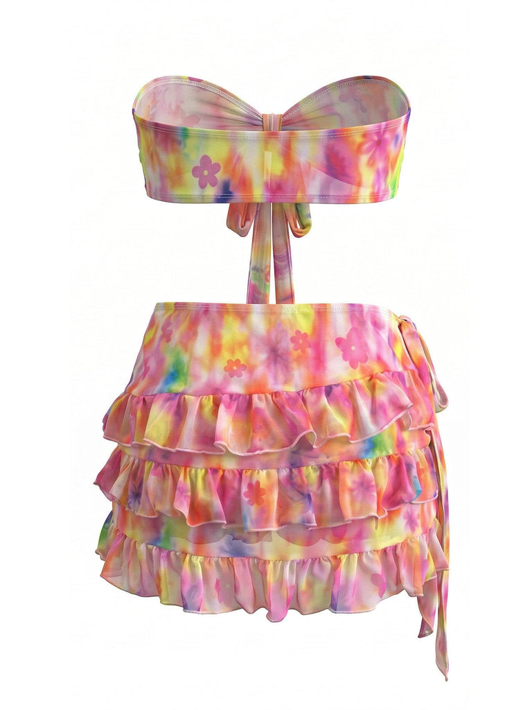 Pink 1980s Tie Dye Floral Bikini Set & Cover-UP - vintage fashion, retro style