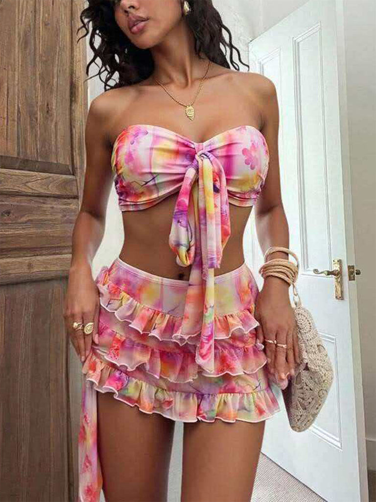 Pink 1980s Tie Dye Floral Bikini Set & Cover-UP - vintage fashion, retro style