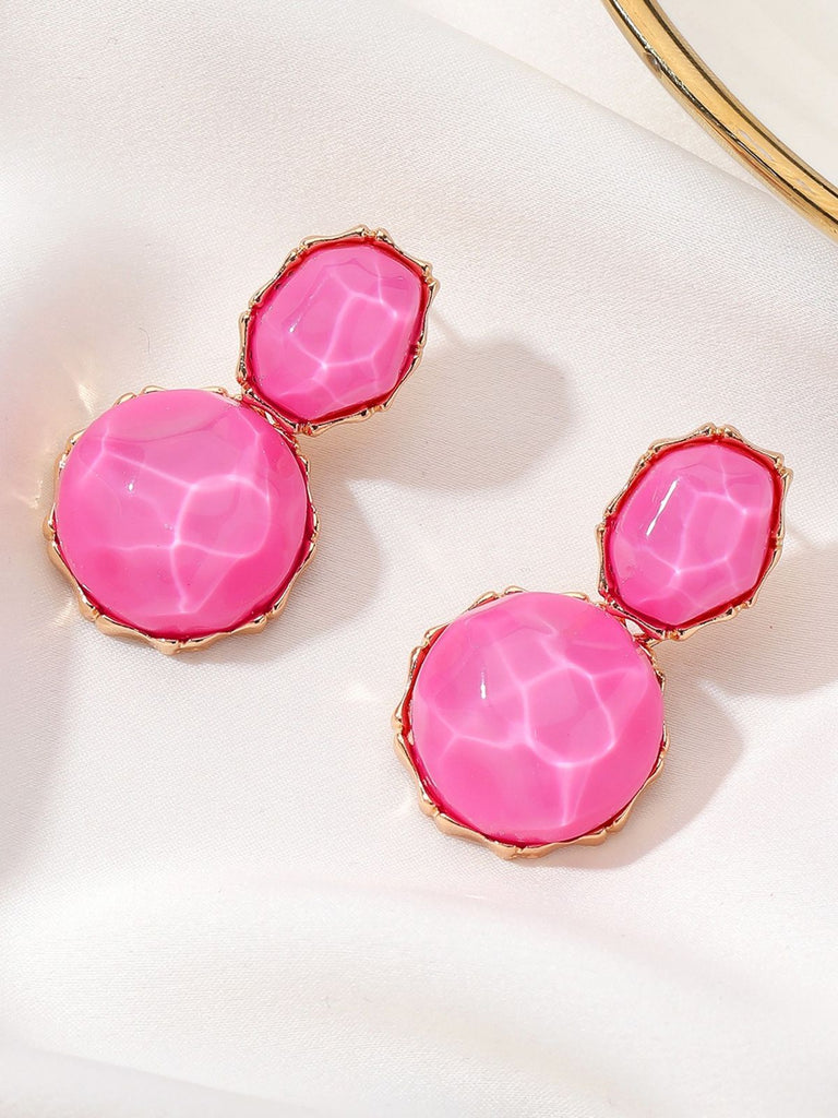 Pink 3D Gemstone Alloy Earrings - vintage fashion, retro style