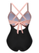 Pink & Black 1940s Hollow Waist Patchwork Swimsuit: 1940s Riviera elegance, reimagined for her